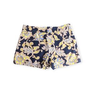 Loft Navy Paisley‎ Linen Cotton Blend Mid Rise Shorts Size 2